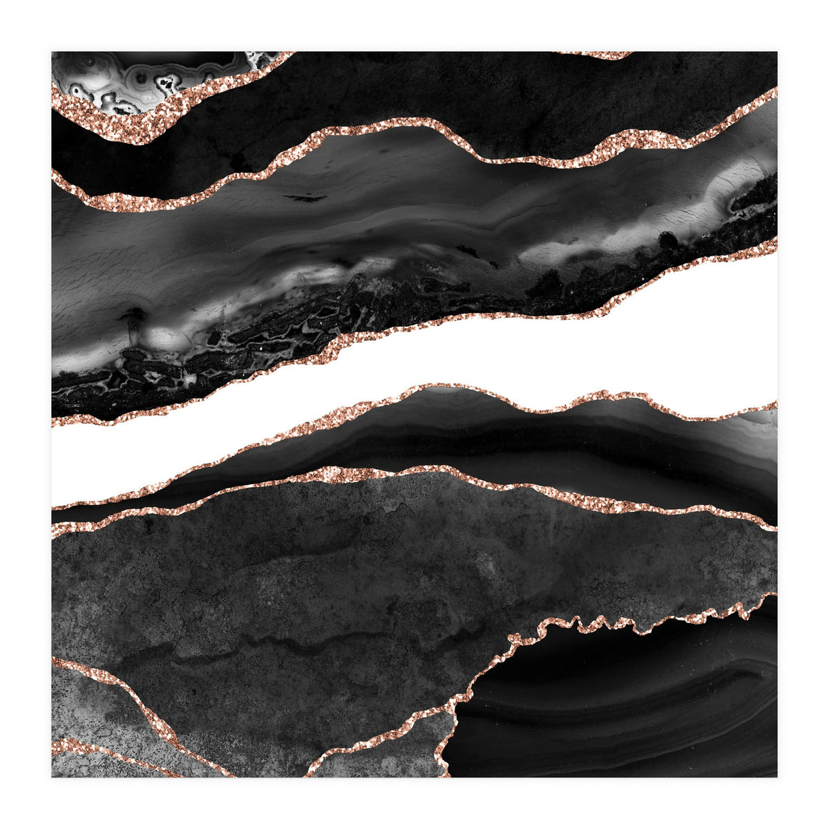 Black & Rose Gold Agate Texture 08  (Print Only)