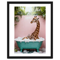 Giraffe in Bathtub, Whimsical Bathroom Art