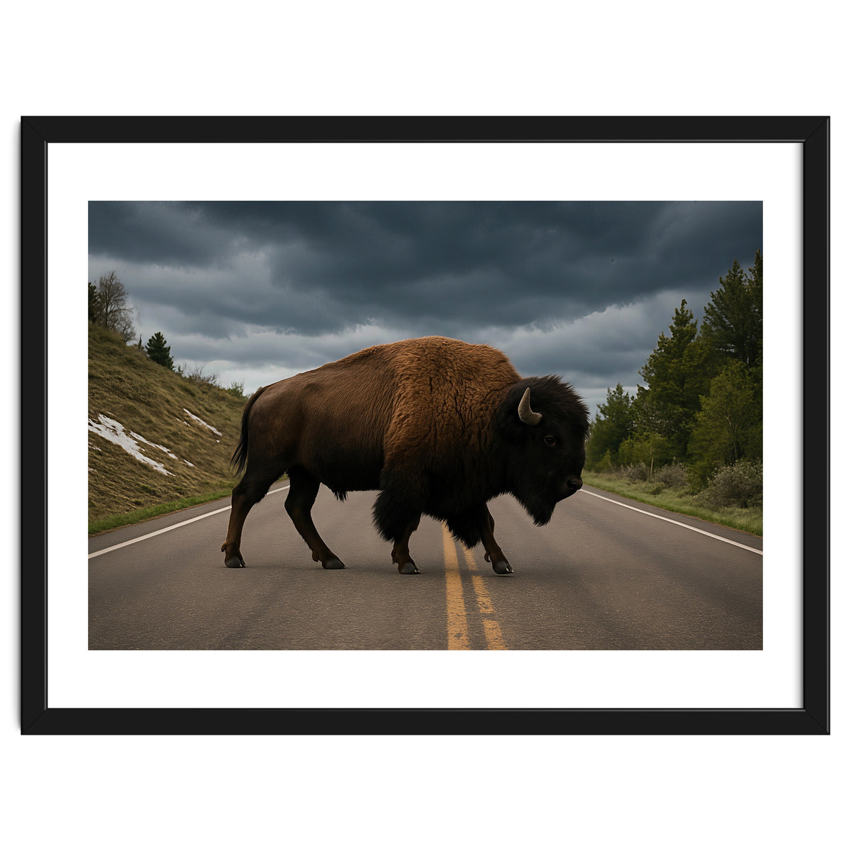 Bison on the Road , Yellowstone Wildlife Photography