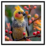 Cockatiel Bird Sitting On A Branch With Berries thumbnail