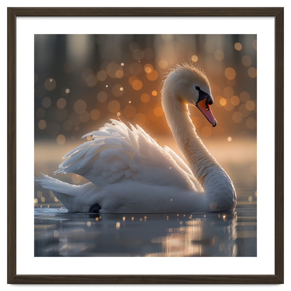 Majestic Swan Gliding On Water During Sunset Golden Hour Wildlife
