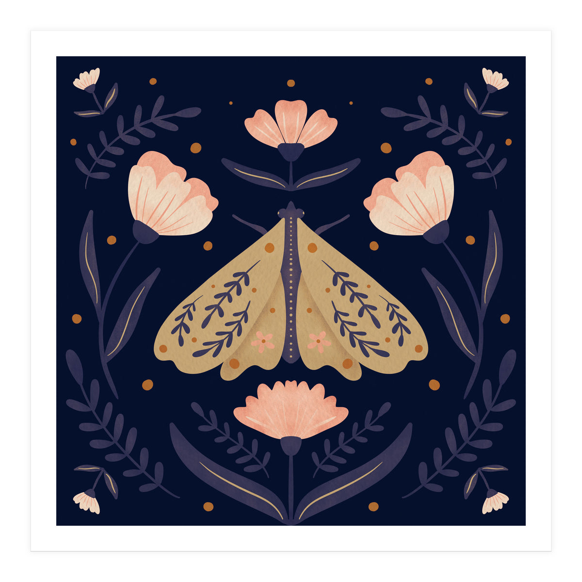 Moth And Flowers  (Print Only)
