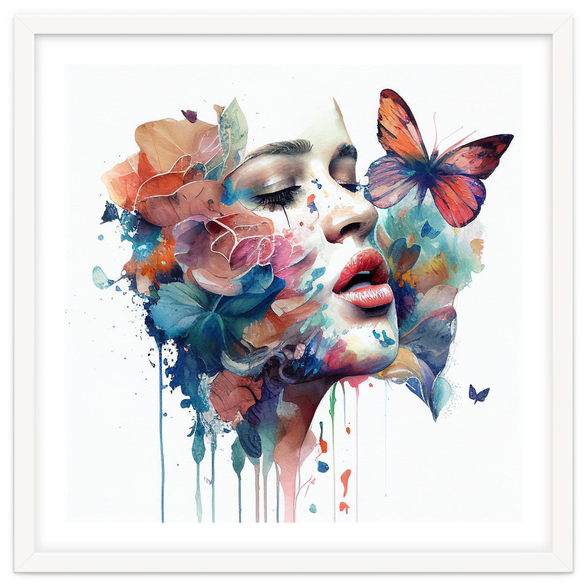 Watercolor Floral Woman Face #1