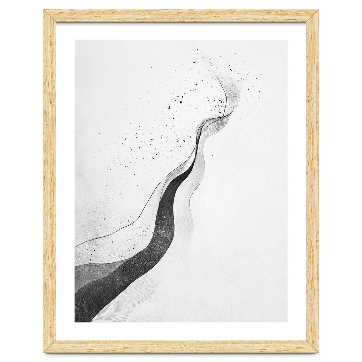 Abstract Black And White Ink Flowing Lines With Splatter