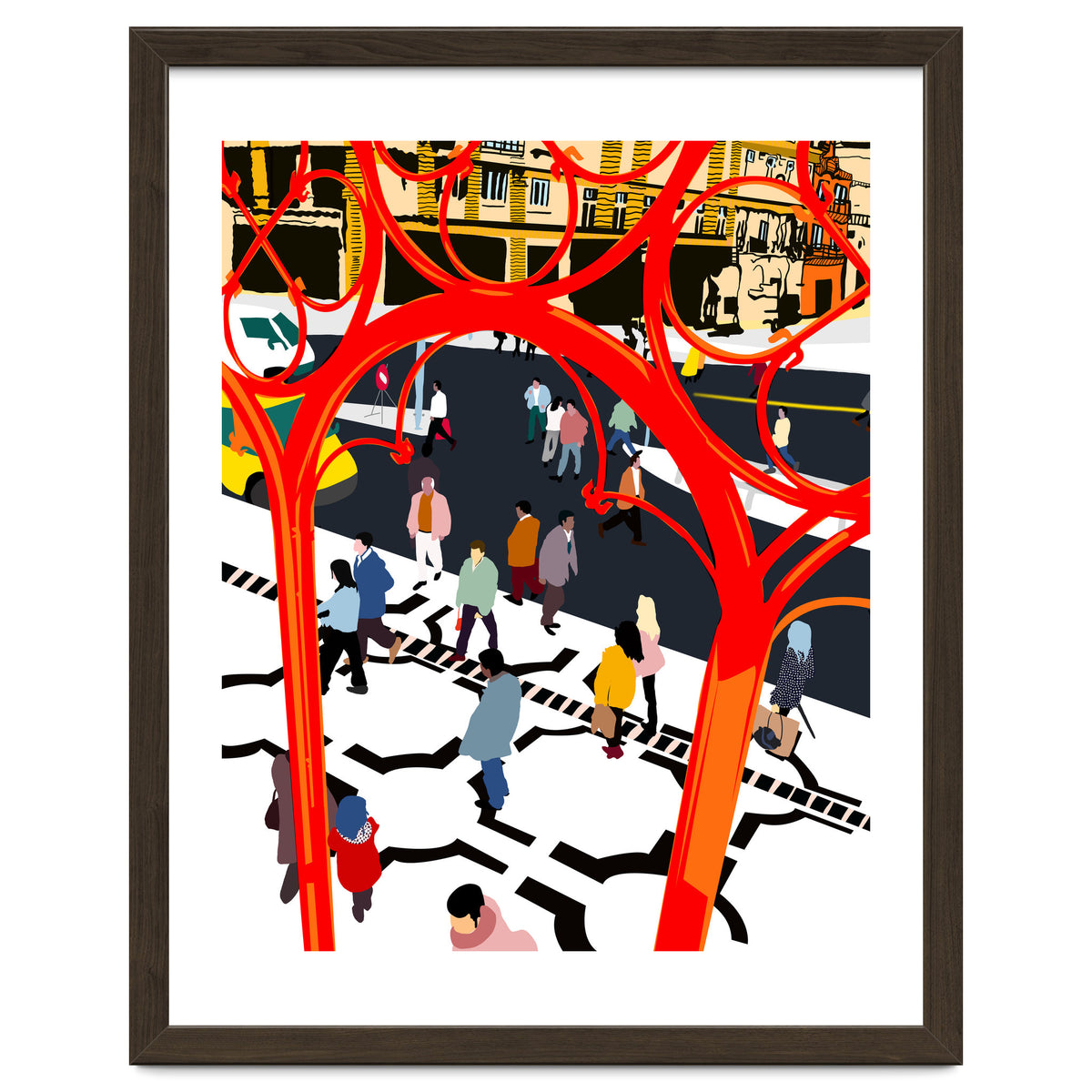 City Street, Eclectic Architecture Buildings Busy New York, People Work Office Daily Life Boho Contemporary Traffic Gifts