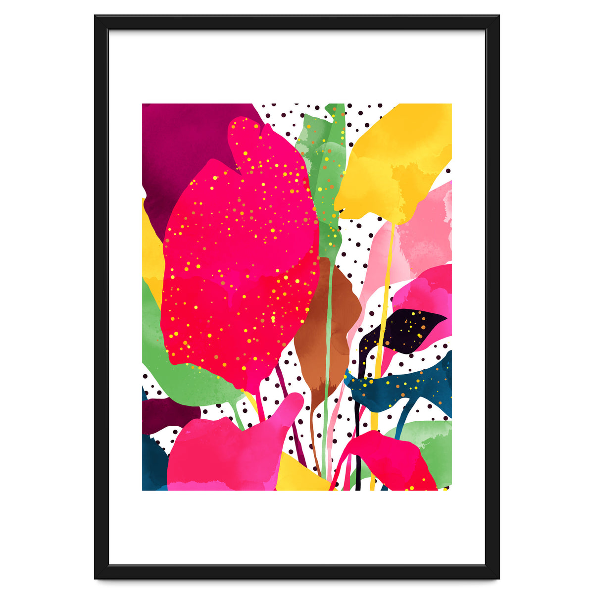 Modern Botanical, Nature Plants Tropical Jungle Garden, Eclectic Pop Of Color Glitter Gold Bohemian Graphic