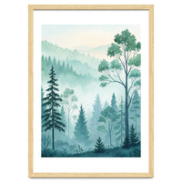 Ethereal Misty Pine Forest Watercolor Art