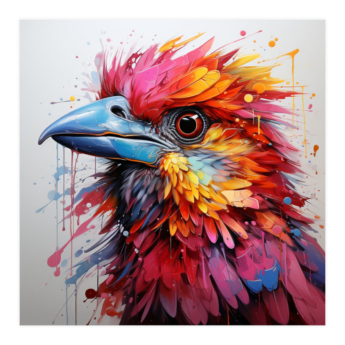 Vibrant Abstract Bird Portrait Watercolor Splash (Print Only)