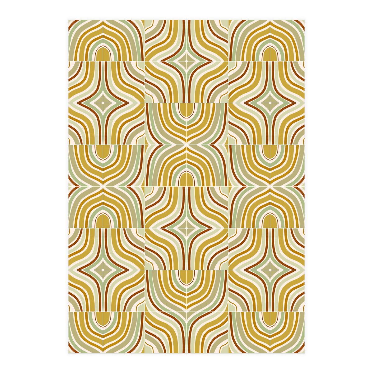Ochre Retro Marbled Tiles (Print Only)
