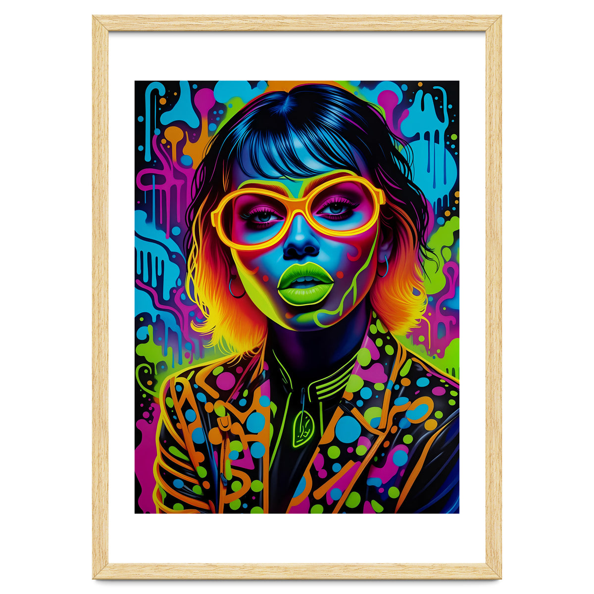 Girl In Glasses Neon Graffiti Art