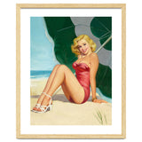 Sexy Pinup Girl On The Beach Under Big Sunshade thumbnail