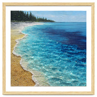 Sun-Drenched Coastal Shoreline with Textured Impasto Waves
