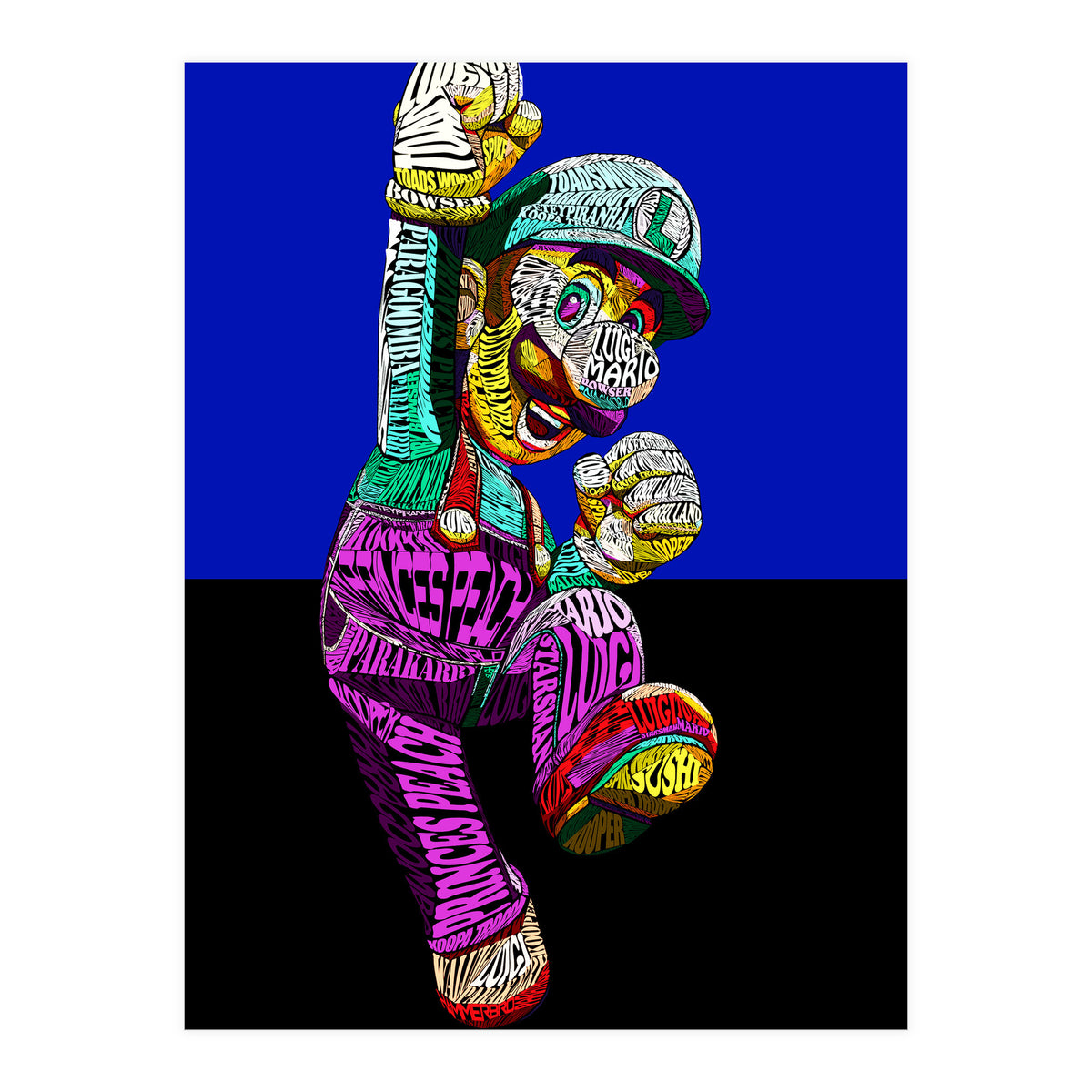 Mario Luigi Typo Style Cartoon Pop Art (Print Only)