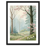 Enchanted Spring Woodland Path with Blooming Cherry Blossoms and Misty Pastel Forest Atmosphere thumbnail