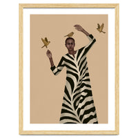 Woman With Birds And Zebra Pattern Dress