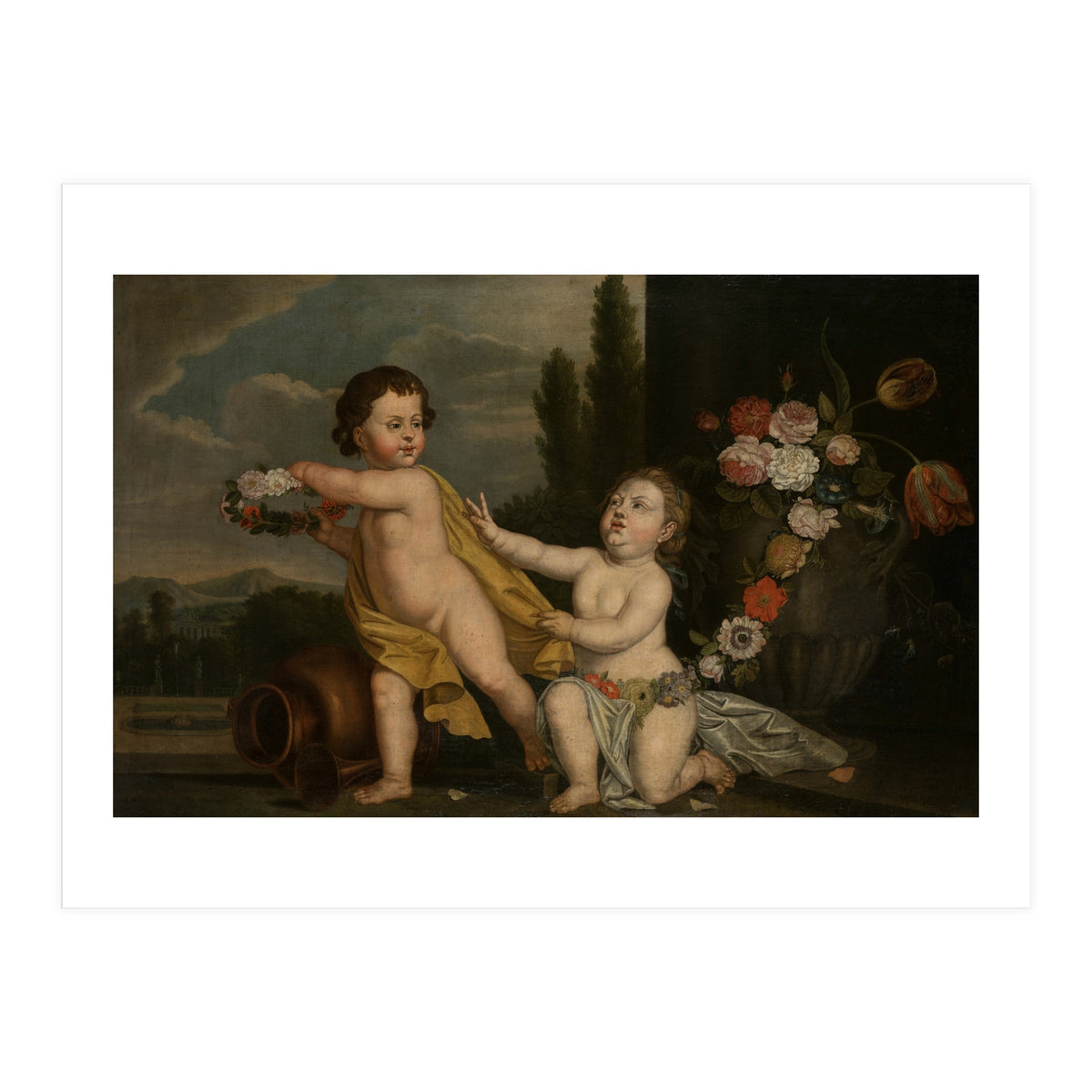 German Master (18th Century) – Two Putti with Garlands of Flowers (Print Only)