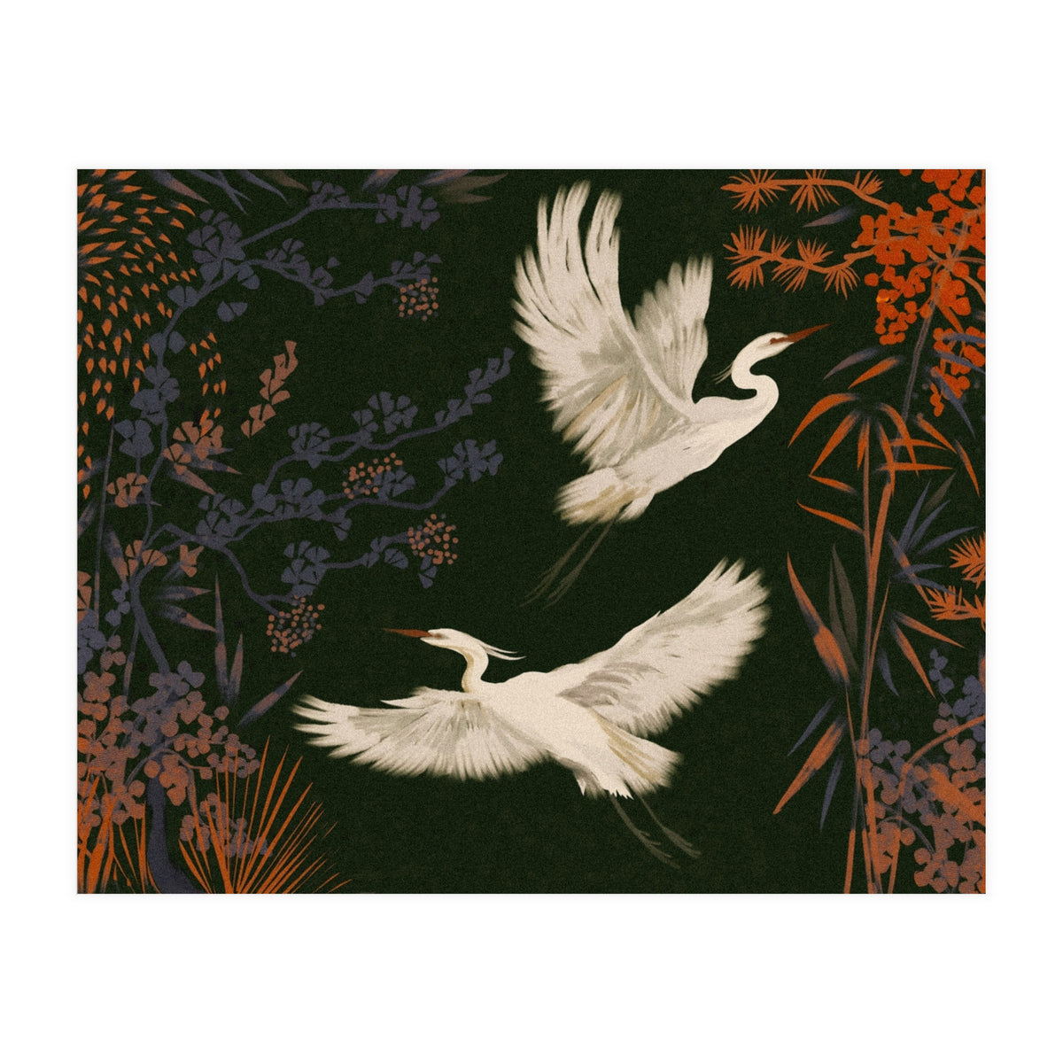 White Herons Flying Asian Art (Print Only)