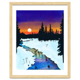 Purple Midnight, Snow River Full Moon Nature Landscape Painting, Winter Travel Adventure Places thumbnail