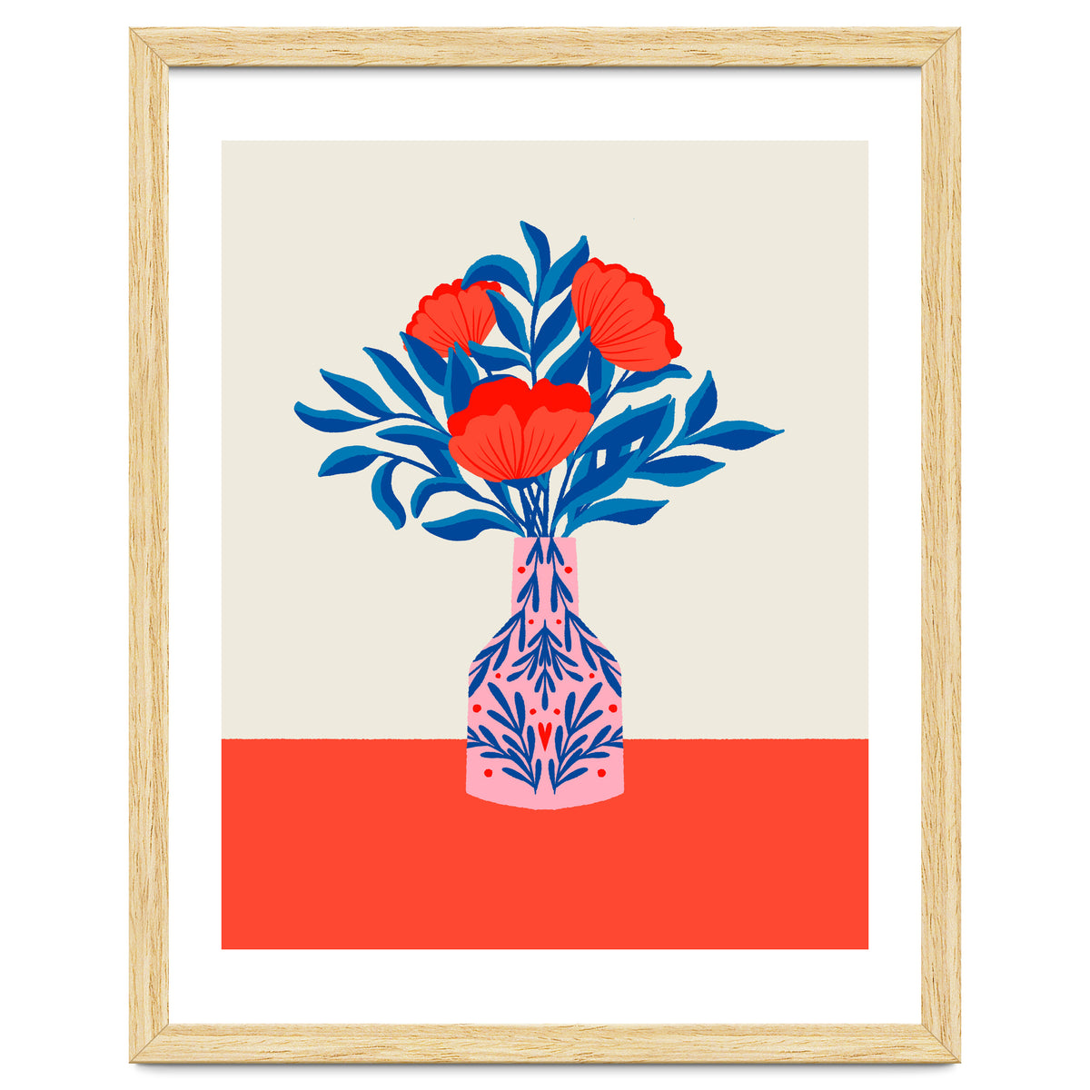 Poppies in a vase - red and blue