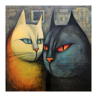 FURRY FRIENDS: GOLDIE AND CHARCOAL, lively duo of animated cats – green eyes, orange eyes. Whiskers charm. (Print Only)