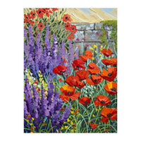 Vibrant Summer Poppy and Lavender Garden Oil Painting (Print Only)