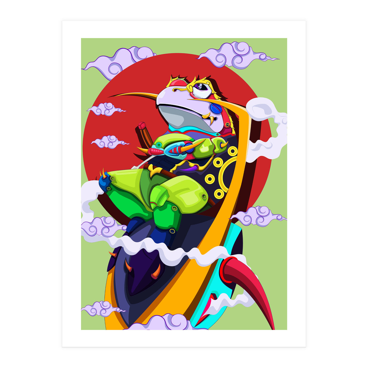 Knight Frog Cartoon Vintage Illustration (Print Only)