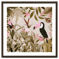 Vintage Exotic Birds Sepia Rainforest Flower Jungle