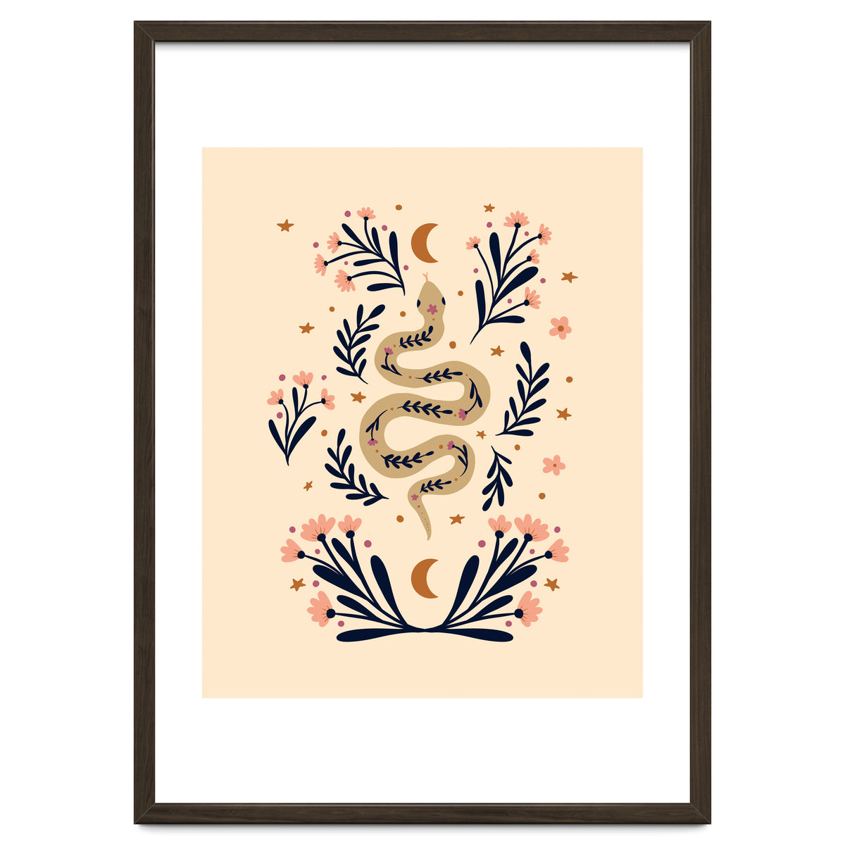 Snake And Flowers Beige And Indigo