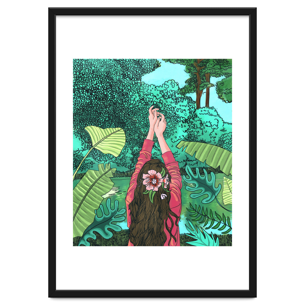 Comic Book Jungle | Tropical Banana Leaves Travel | Line Art Forest Botanical Illustration