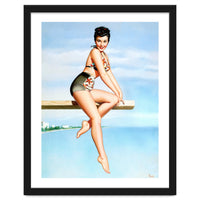 Smiling Sexy Pinup Girl Posing On A Board