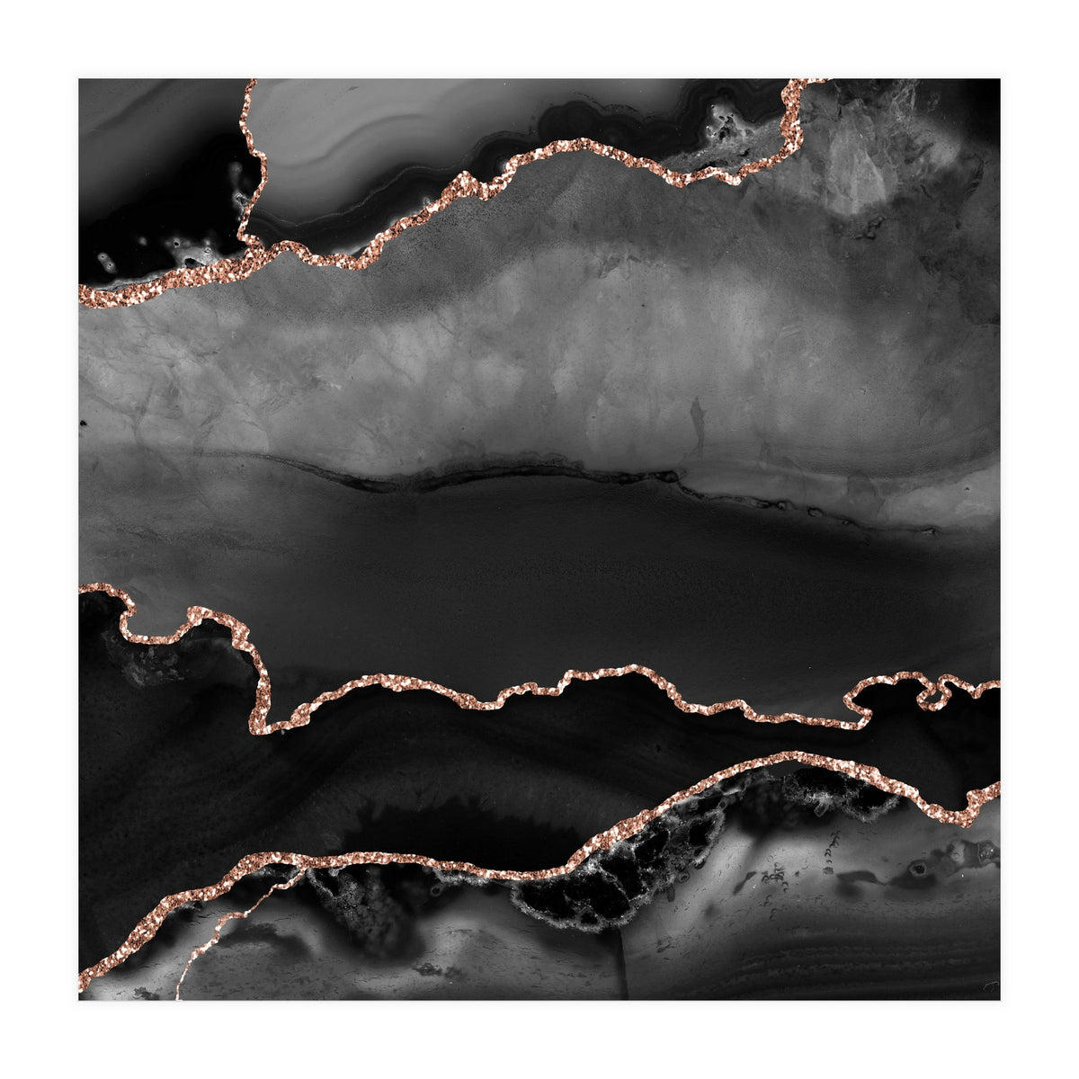 Black & Rose Gold Agate Texture 02 (Print Only)
