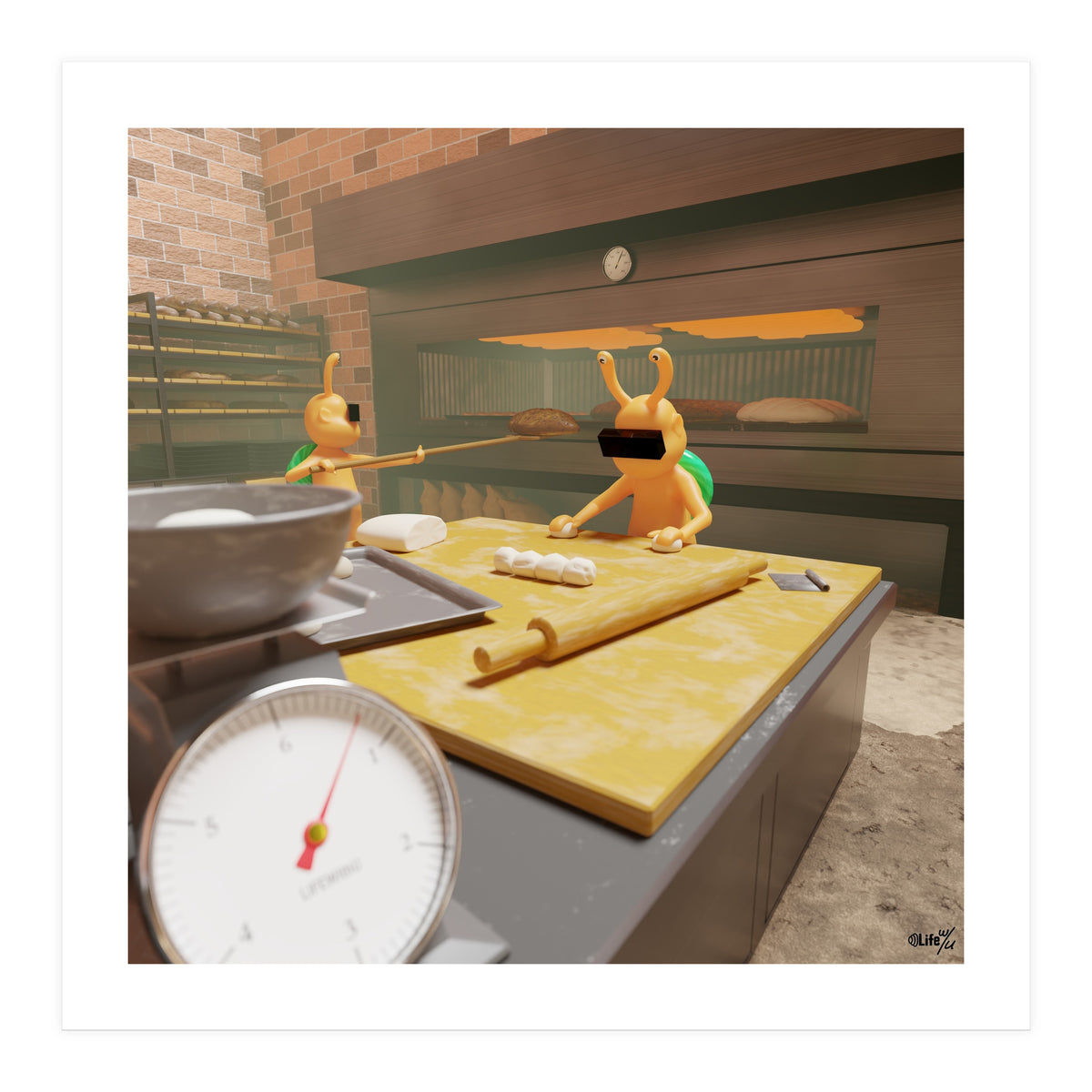 Bakery "Kneading the Dough" (Lwuba 030 Bakery 01) (Print Only)