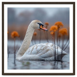 White Swan Swimming In A Lake With Reeds thumbnail