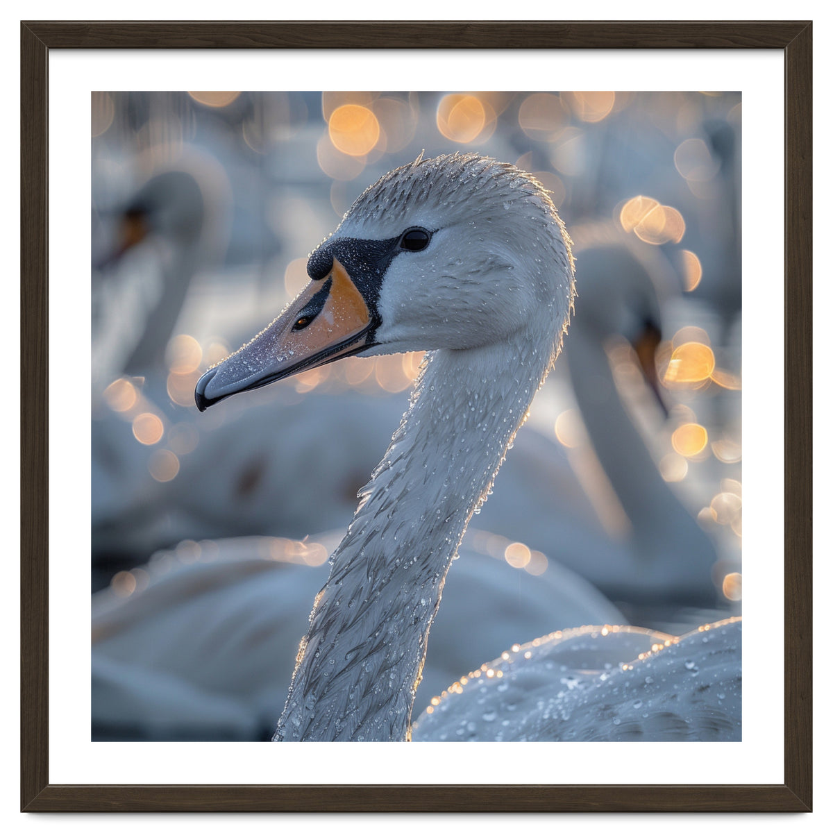 Majestic Swan Close Up With Water Droplets