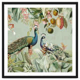 Vintage Exotic Asian Peacocks In Tropical Jungle Landscape thumbnail