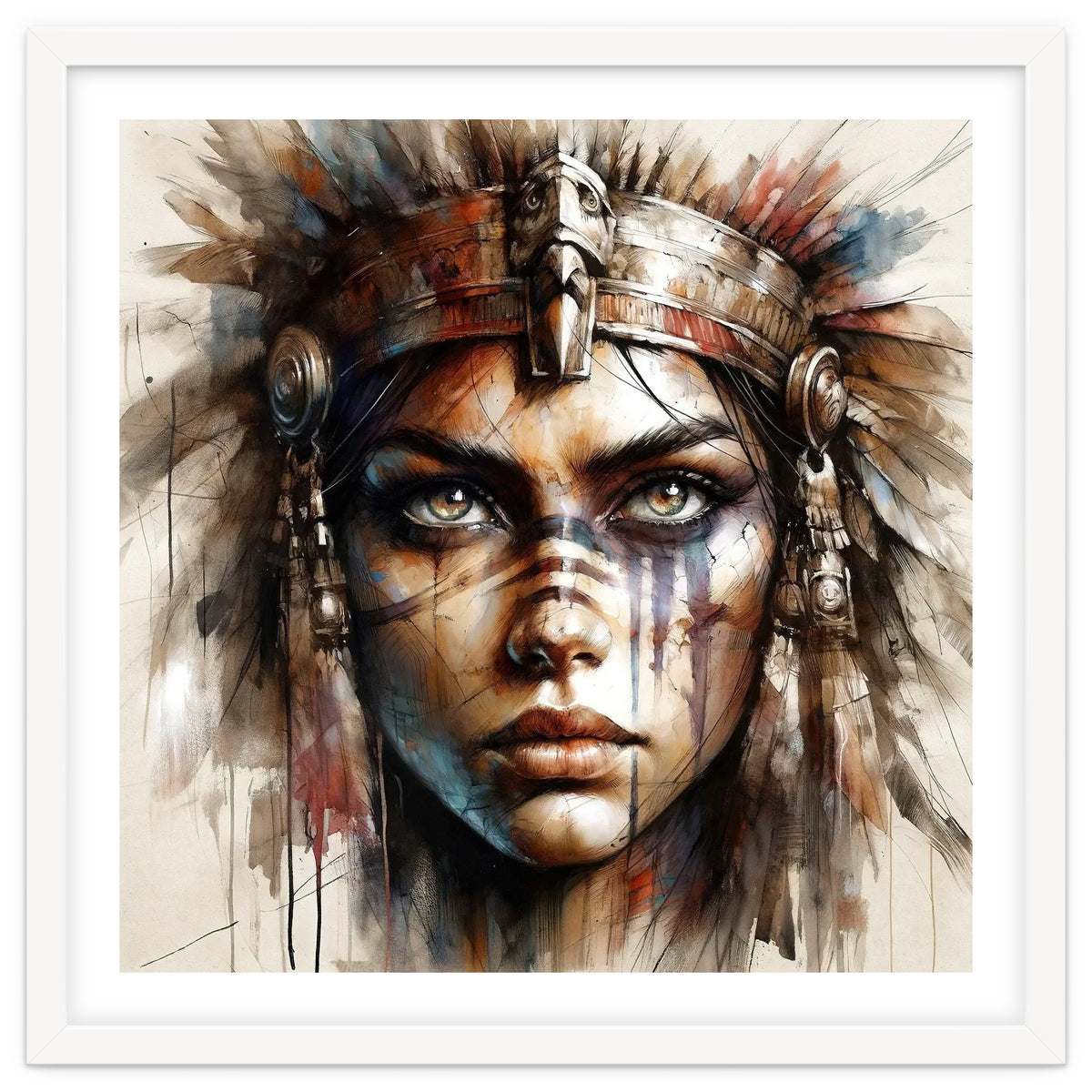 Regal Warrior Woman Watercolor Portrait