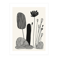 Abstract Black And White Botanical Illustration With Organic Shapes (Print Only)