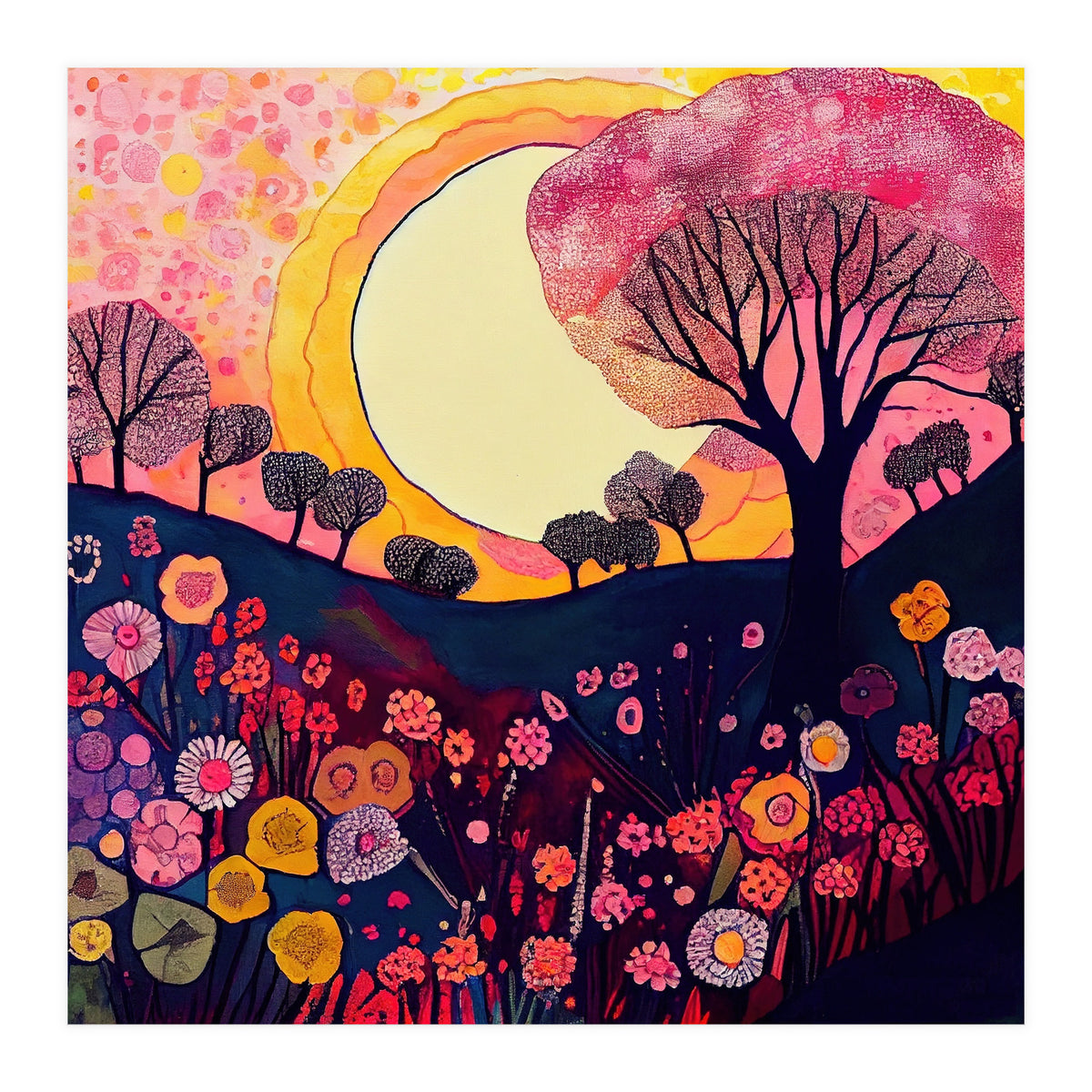 Folk Sunset Over Floral Hills (Print Only)