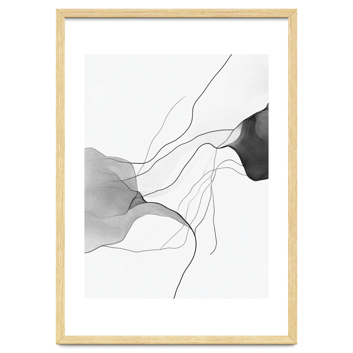 Abstract Black And White Flowing Lines And Shapes On White Background