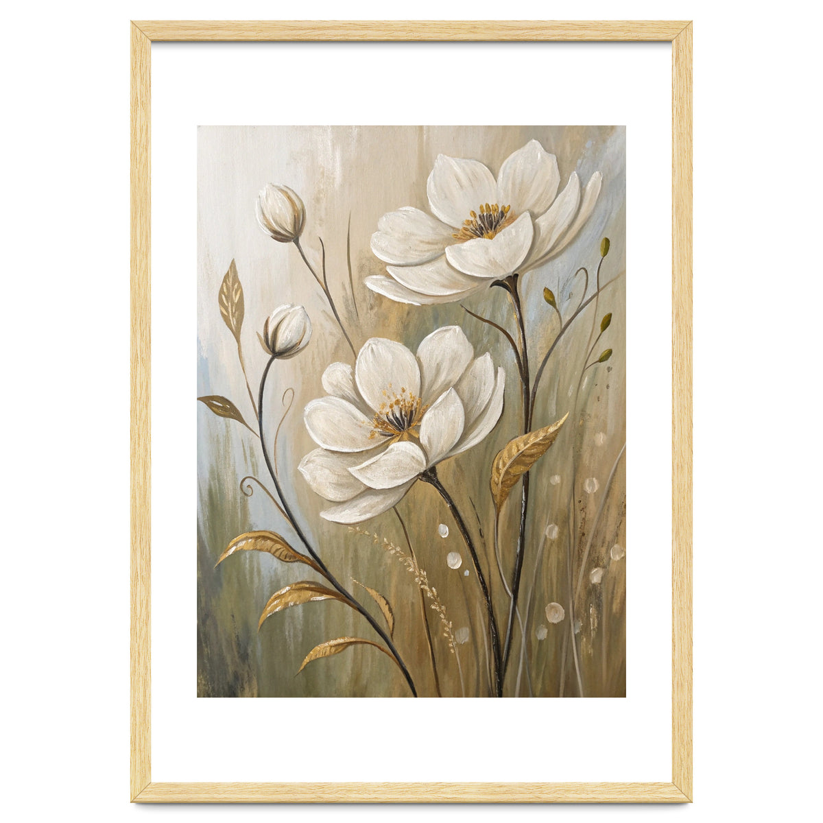 Elegant White Anemone Floral Oil Painting