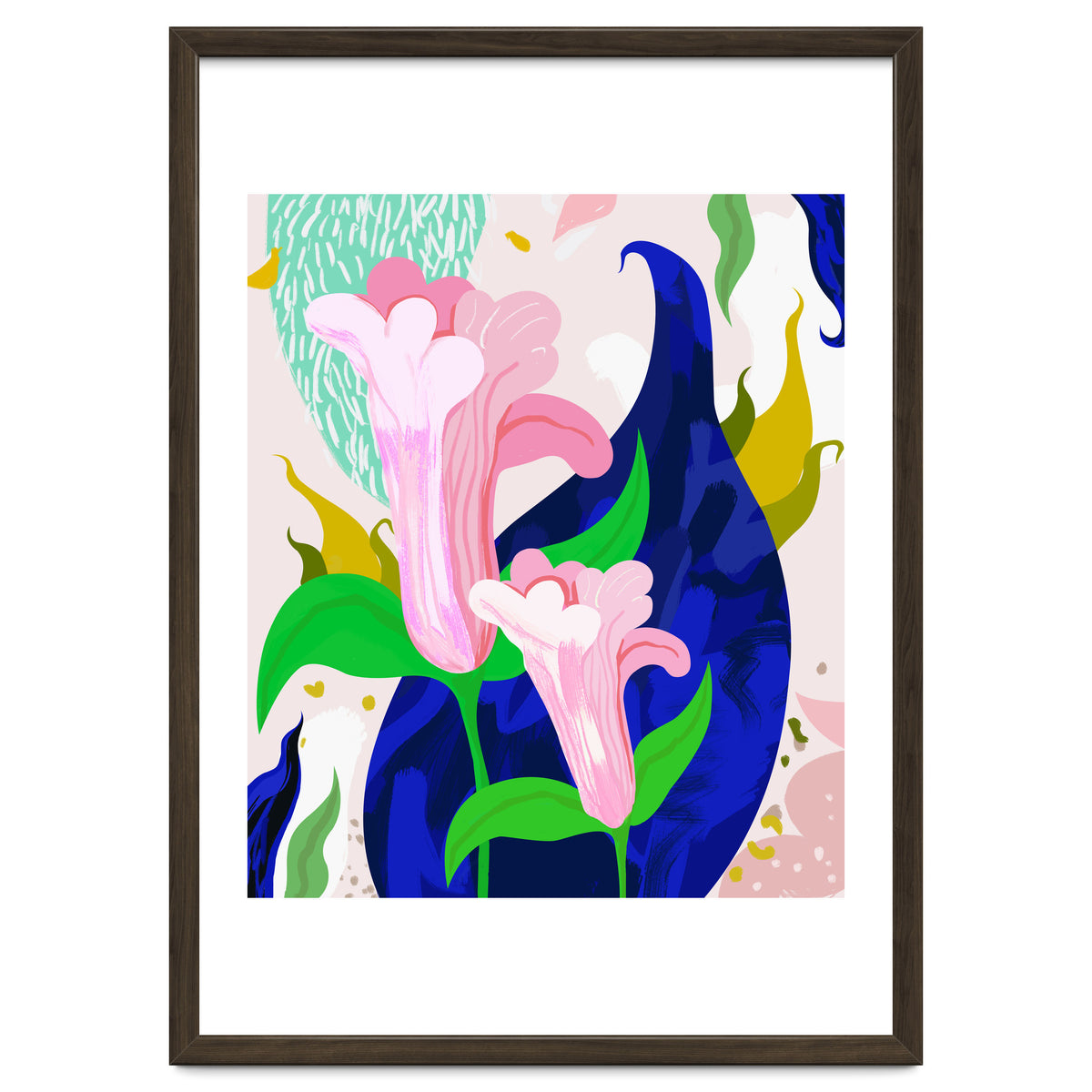 Blue Leaf | Abstract Botanical Floral Painting | Eclectic Pop of Color Nature | Jungle Plants