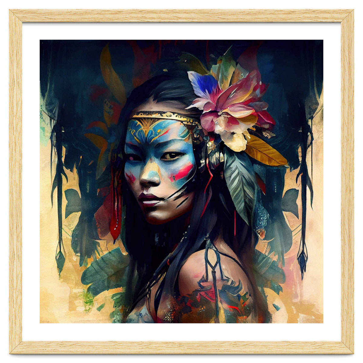 Floral Native Asian Warrior Portrait