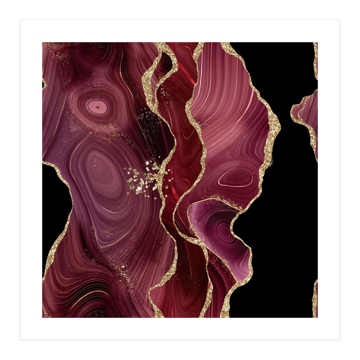 Burgundy & Gold Glitter Agate Texture 01  (Print Only)