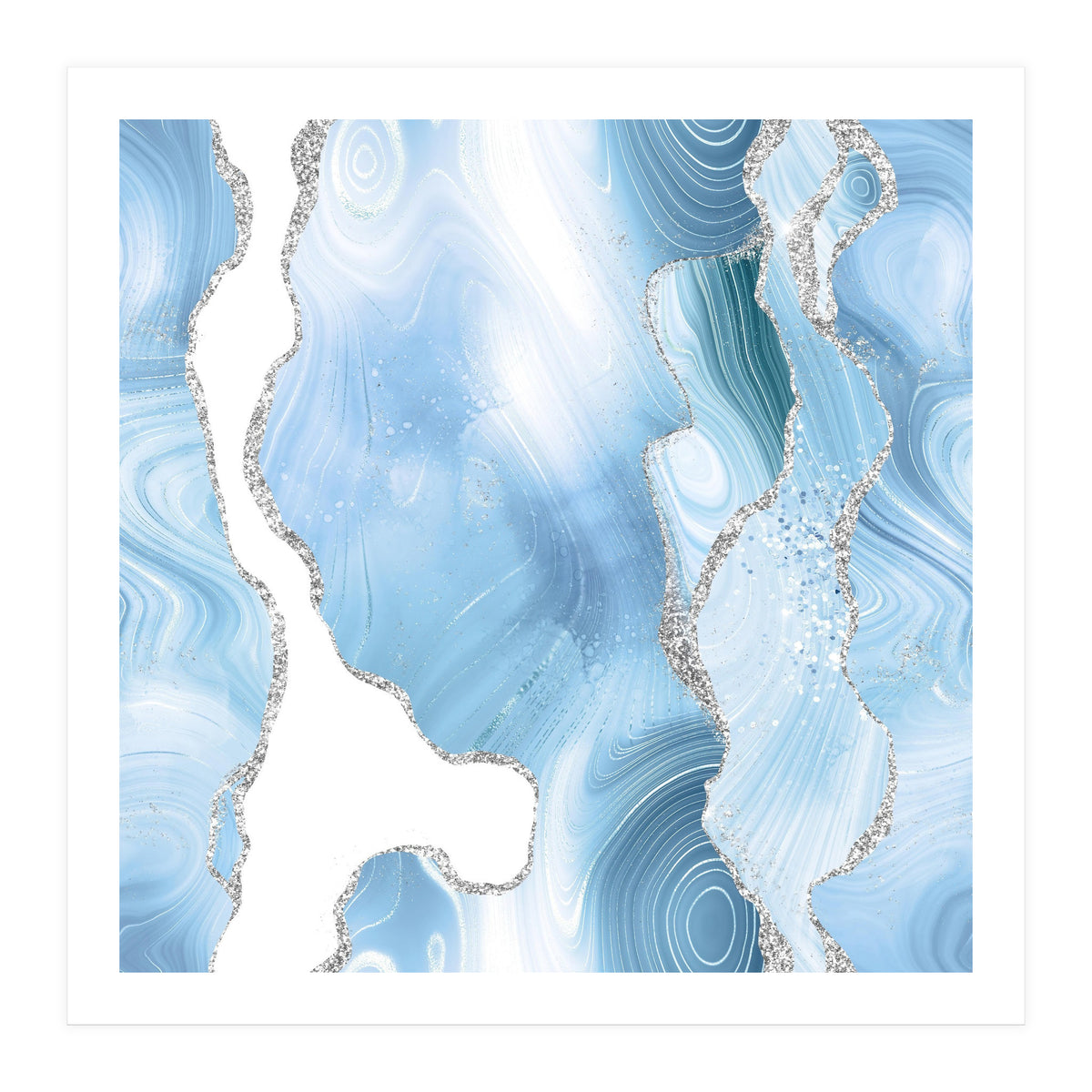 Blue & Silver Agate Glitter Texture 05  (Print Only)