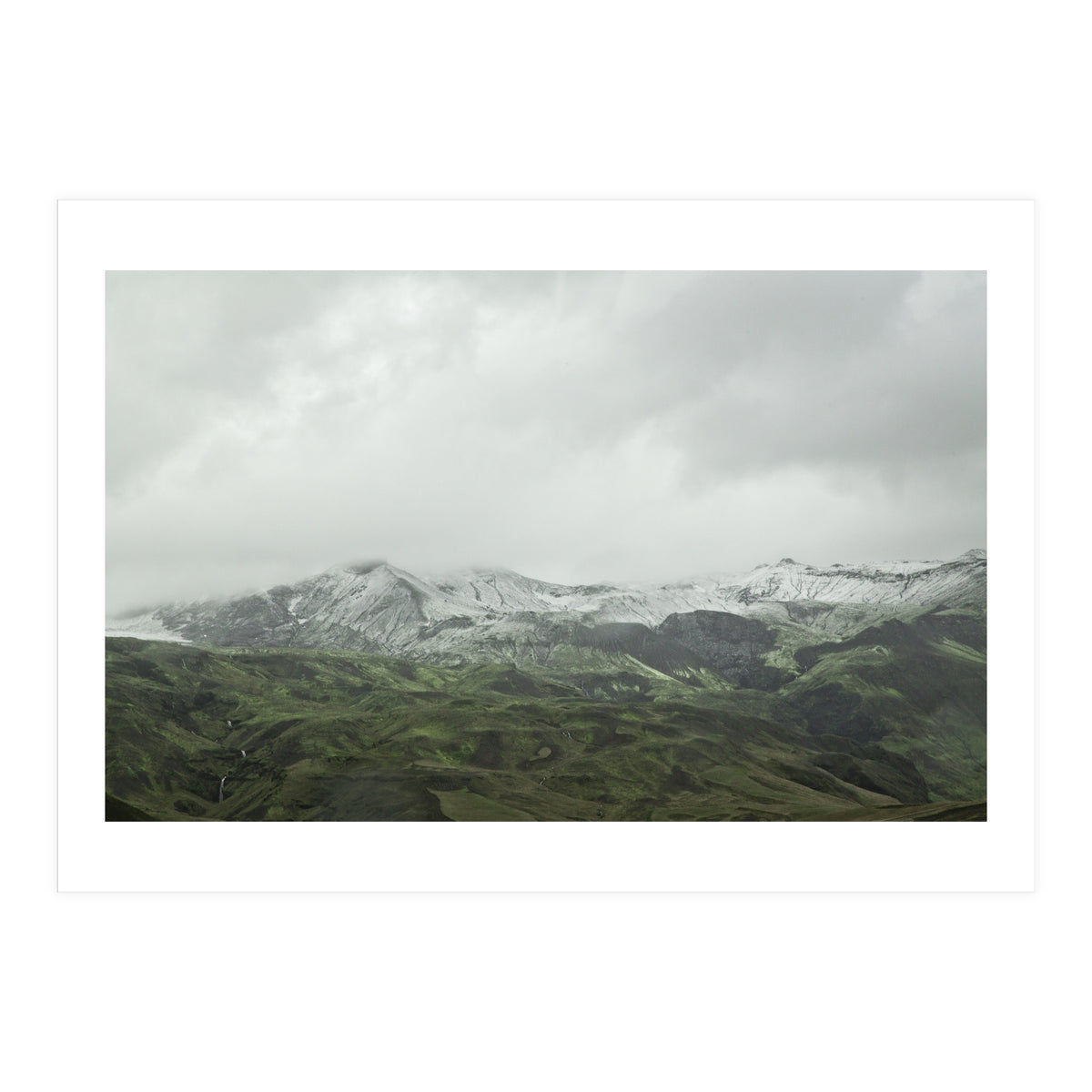 Snow-covered green mountains - Iceland (Print Only)