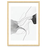 Abstract Black And White Flowing Lines And Shapes On White Background