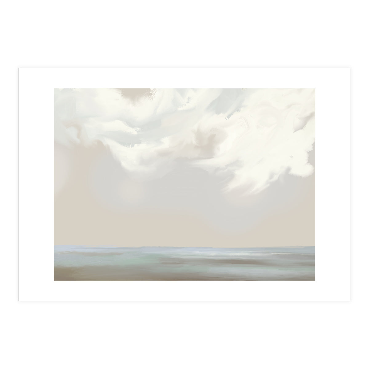 Abstract muted sea and clouds oil painting  (Print Only)