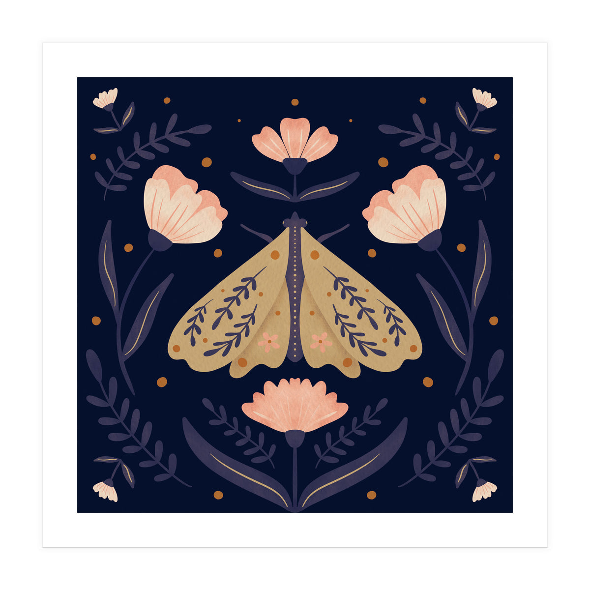 Moth And Flowers  (Print Only)