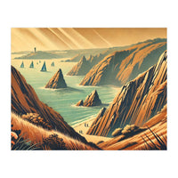 Vintage Cliffside Serenity Poster (Print Only)