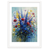 Vibrant Blue Delphinium and Red Rose Heavy Impasto Oil Painting thumbnail